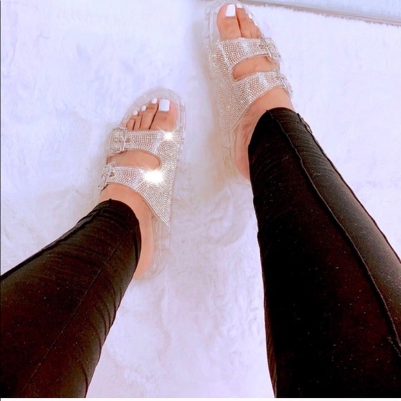 NIB Double Buckle Sparkle Clear jelly Sandal slide - Picture 3 of 6